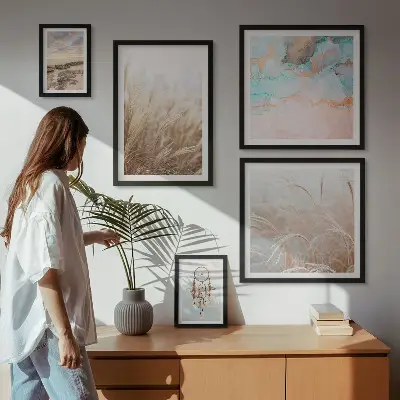 Modernes Wandbilder-Set mit natürlichen Boho- und Ethno-Landschaften