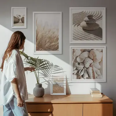 Bilderset fürs Sofa mit Muscheln und Sand vom Meer