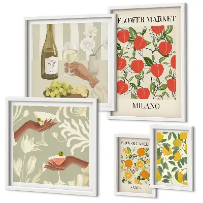 Bildergalerien-Set für die Wand mit Vintage Obst- und Blumenmarkt Motiven