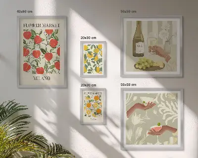 Bildergalerien-Set für die Wand mit Vintage Obst- und Blumenmarkt Motiven