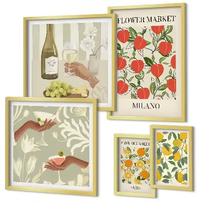 Bildergalerien-Set für die Wand mit Vintage Obst- und Blumenmarkt Motiven