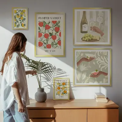 Bildergalerien-Set für die Wand mit Vintage Obst- und Blumenmarkt Motiven