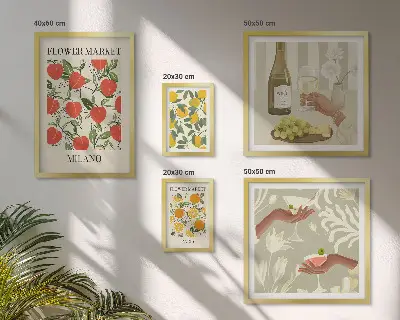 Bildergalerien-Set für die Wand mit Vintage Obst- und Blumenmarkt Motiven