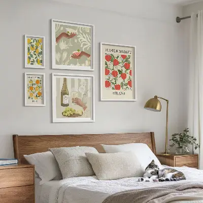 Bildergalerien-Set für die Wand mit Vintage Obst- und Blumenmarkt Motiven