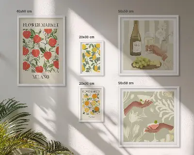 Bildergalerien-Set für die Wand mit Vintage Obst- und Blumenmarkt Motiven