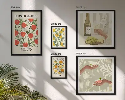 Bildergalerien-Set für die Wand mit Vintage Obst- und Blumenmarkt Motiven