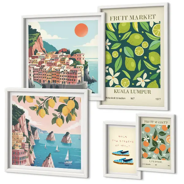 Modernes Wandbilder-Set mit tropischem Früchtemotiv für den Urlaub