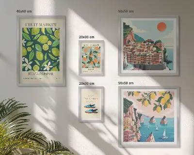 Modernes Wandbilder-Set mit tropischem Früchtemotiv für den Urlaub