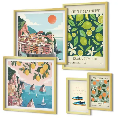 Modernes Wandbilder-Set mit tropischem Früchtemotiv für den Urlaub