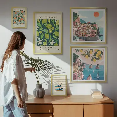 Modernes Wandbilder-Set mit tropischem Früchtemotiv für den Urlaub