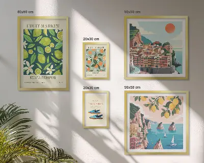 Modernes Wandbilder-Set mit tropischem Früchtemotiv für den Urlaub