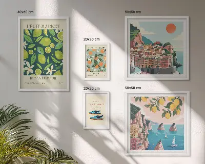 Modernes Wandbilder-Set mit tropischem Früchtemotiv für den Urlaub