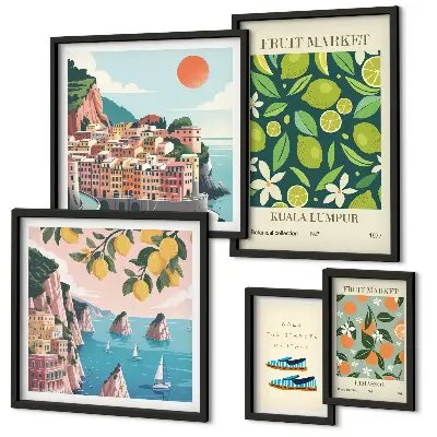 Modernes Wandbilder-Set mit tropischem Früchtemotiv für den Urlaub