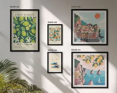 Modernes Wandbilder-Set mit tropischem Früchtemotiv für den Urlaub