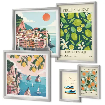 Modernes Wandbilder-Set mit tropischem Früchtemotiv für den Urlaub