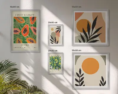 Modernes Wandbilder-Set mit tropischen Früchten im Retro-Stil