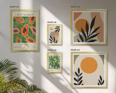 Modernes Wandbilder-Set mit tropischen Früchten im Retro-Stil