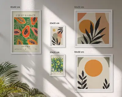 Modernes Wandbilder-Set mit tropischen Früchten im Retro-Stil