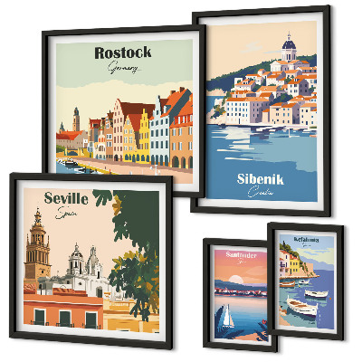 Modernes wandbilder-set Landschaften von Küstenstädten