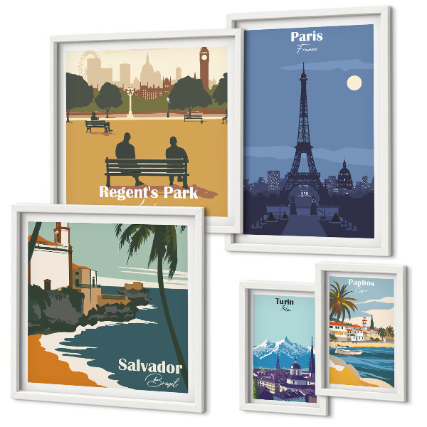 Modernes wandbilder-set Europäische Retro-Ikonenstädte