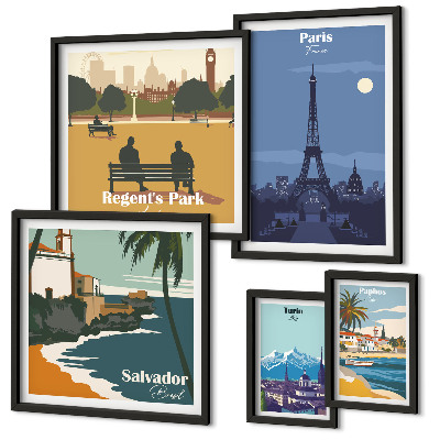 Modernes wandbilder-set Europäische Retro-Ikonenstädte