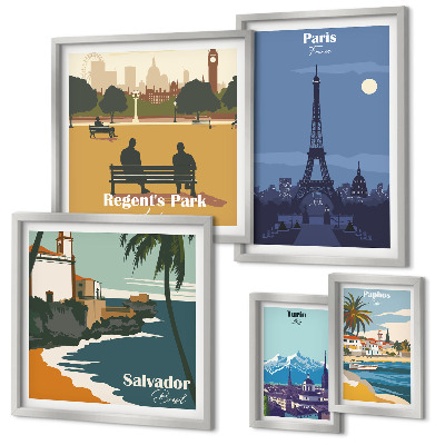 Modernes wandbilder-set Europäische Retro-Ikonenstädte