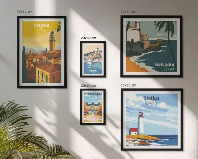 Modernes Wandbilder-Set mit Stadtlandschaften bei Laternenlicht