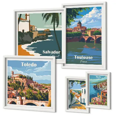 Bildergalerie-Set für die Wand mit europäischen Städten, Ausblicken und Landschaften