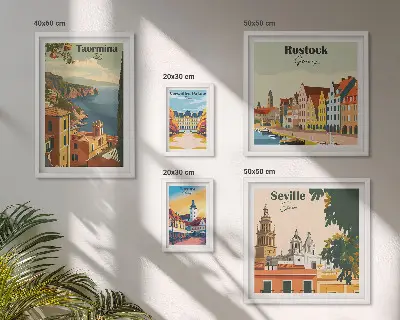 Modernes Wandbilder-Set mit europäischen Stadtlandschaften