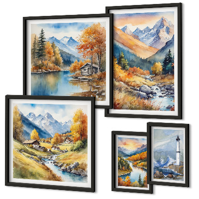 Bildergalerie-set für die wand Leuchtturm an den Gebirgsflüssen