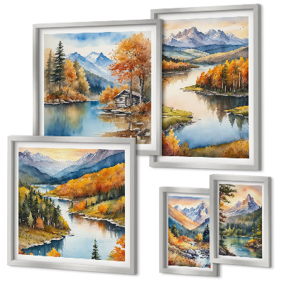Modernes wandbilder-set Gebirgsflüsse, Herbstbäume