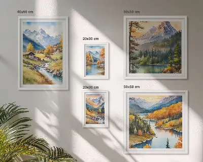 Bilderset fürs Sofa mit Berglandschaften des Flusstals