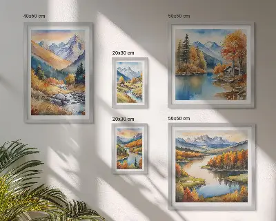 Bildergalerien-Set für die Wand herbstliche Motive mit Bergen, Flüssen und Häusern