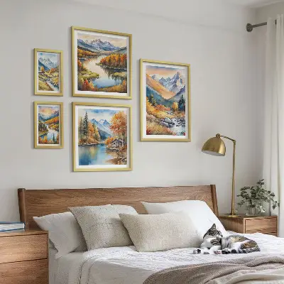 Bildergalerien-Set für die Wand herbstliche Motive mit Bergen, Flüssen und Häusern