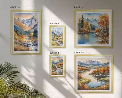 Bildergalerien-Set für die Wand herbstliche Motive mit Bergen, Flüssen und Häusern