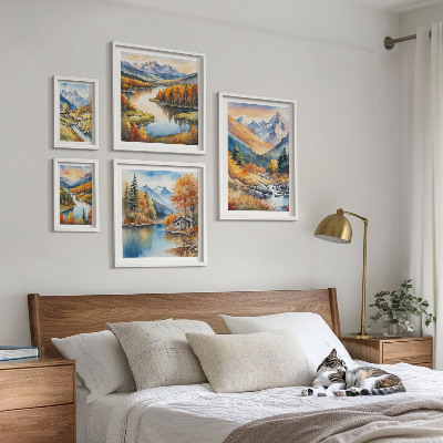 Bildergalerie-set für die wand Herbstliche Berge, Flüsse, Häuser