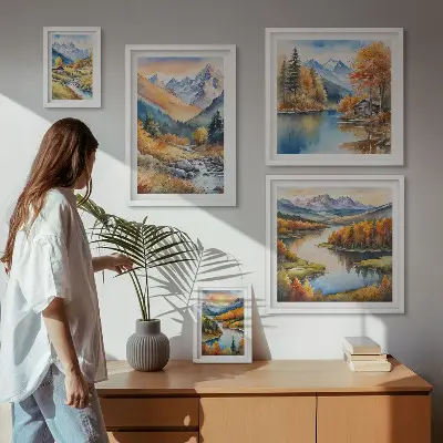 Bildergalerien-Set für die Wand herbstliche Motive mit Bergen, Flüssen und Häusern