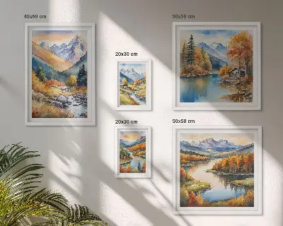 Bildergalerien-Set für die Wand herbstliche Motive mit Bergen, Flüssen und Häusern