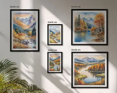 Bildergalerien-Set für die Wand herbstliche Motive mit Bergen, Flüssen und Häusern