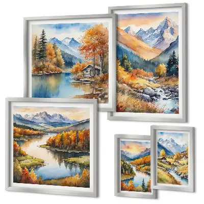Bildergalerien-Set für die Wand herbstliche Motive mit Bergen, Flüssen und Häusern