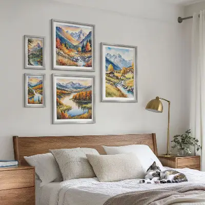 Bilderset fürs Sofa mit Landschaften von Bergen Flüssen und Wäldern