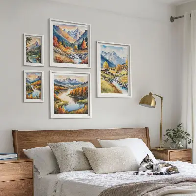 Bilderset fürs Sofa mit Landschaften von Bergen Flüssen und Wäldern
