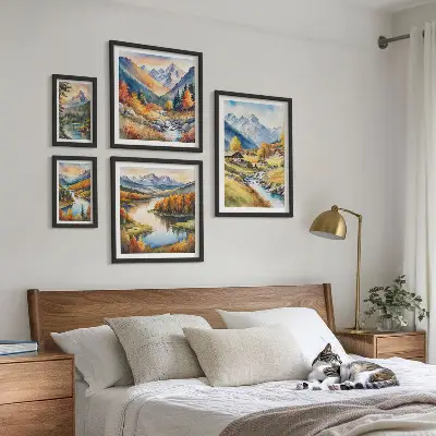 Bilderset fürs Sofa mit Landschaften von Bergen Flüssen und Wäldern