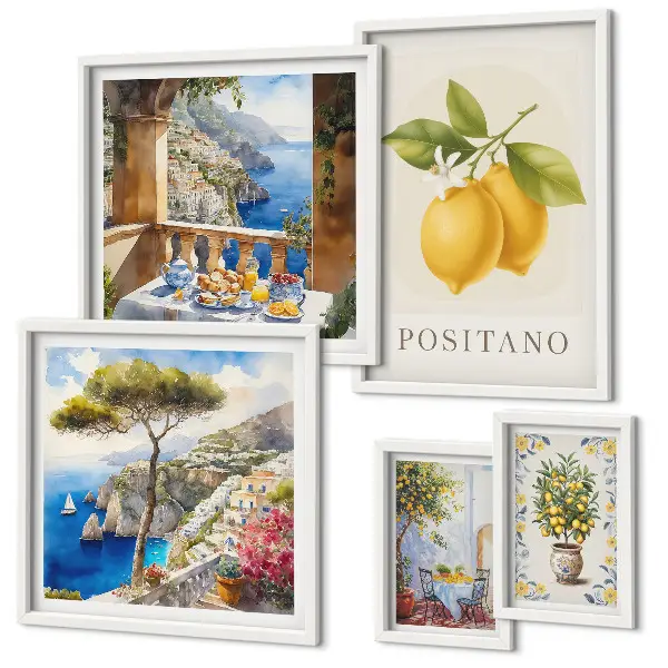 Modernes Wandbilder-Set mit mediterranen Zitrusakzenten