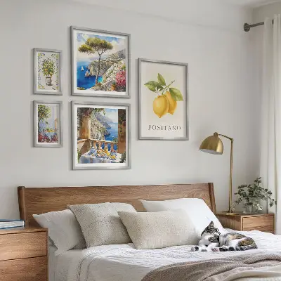 Modernes Wandbilder-Set mit mediterranen Zitrusakzenten