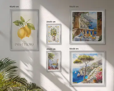 Modernes Wandbilder-Set mit mediterranen Zitrusakzenten