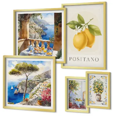 Modernes Wandbilder-Set mit mediterranen Zitrusakzenten