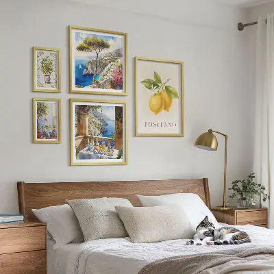 Modernes Wandbilder-Set mit mediterranen Zitrusakzenten