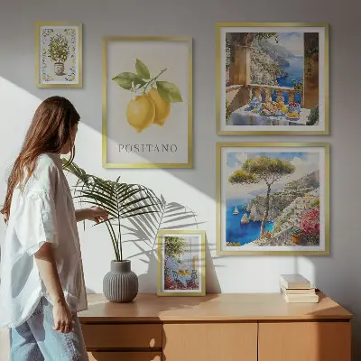 Modernes Wandbilder-Set mit mediterranen Zitrusakzenten