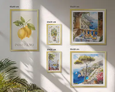 Modernes Wandbilder-Set mit mediterranen Zitrusakzenten